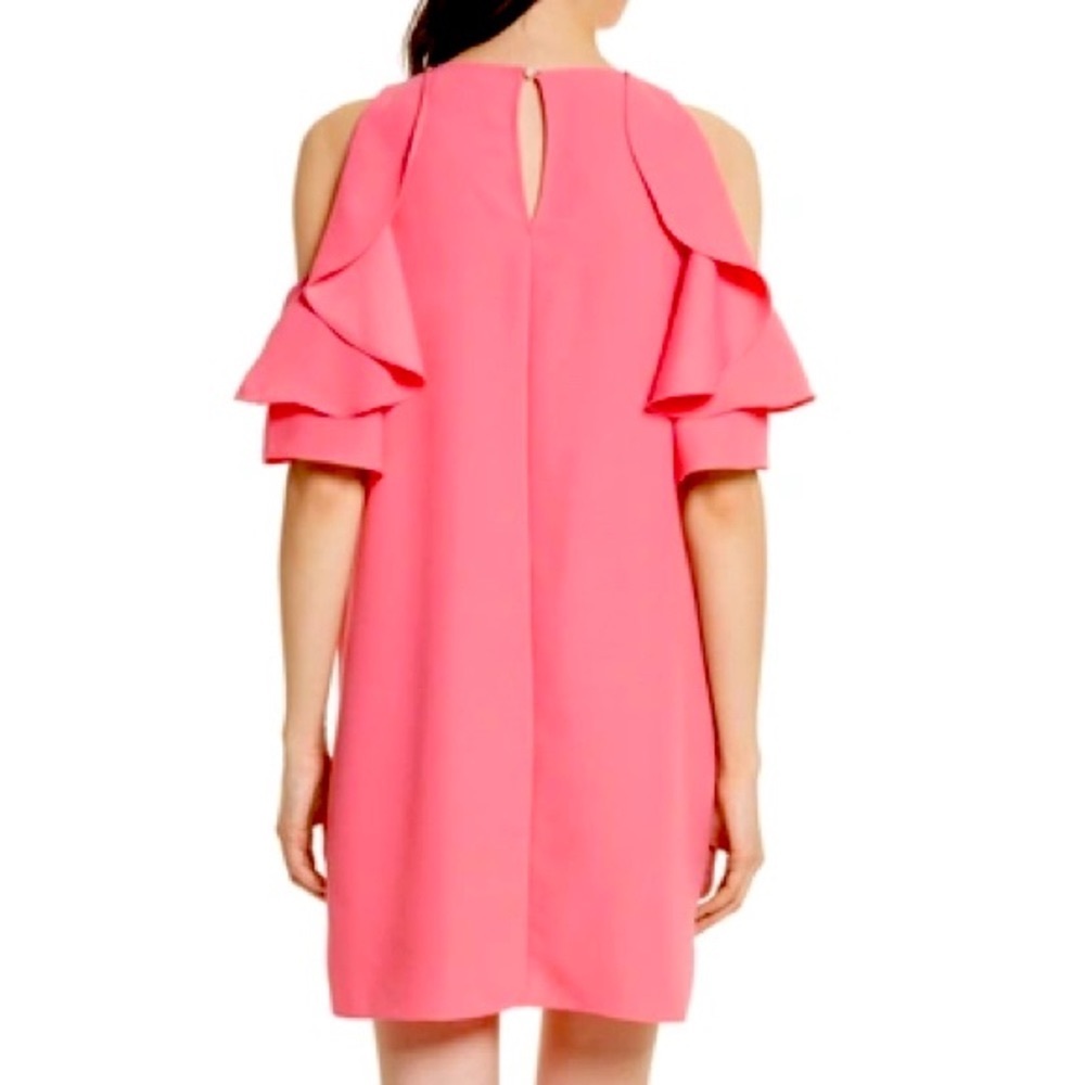 Kate Spade Crepe Cold Shoulder Dress - size S- coral pink - Picture 3 of 7